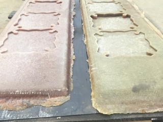 Pieces of fiberglass cut by a Water Jet