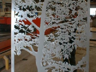 1/8" aluminum water jet cut tree silhouette for entry gate